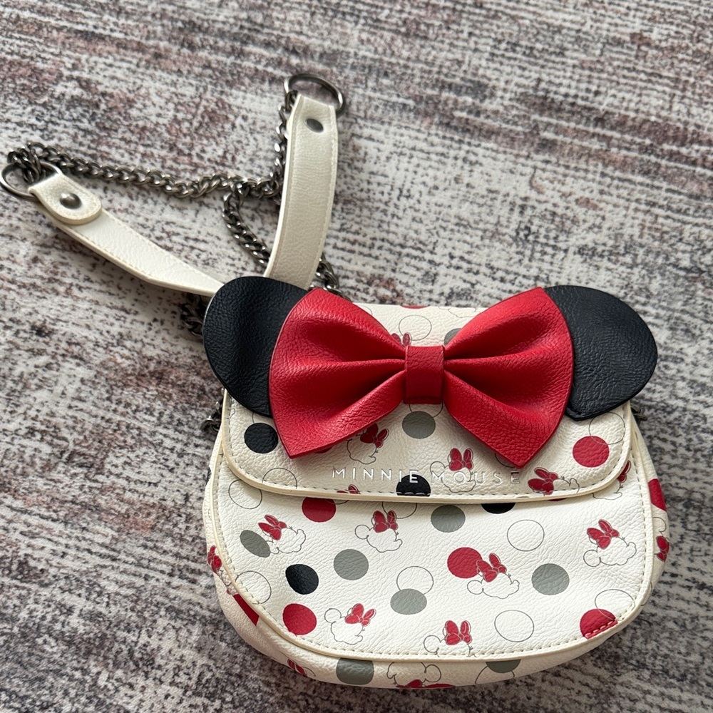 Loungefly x Disney Cream Crossbody Bag with Red Bow and Black Ears